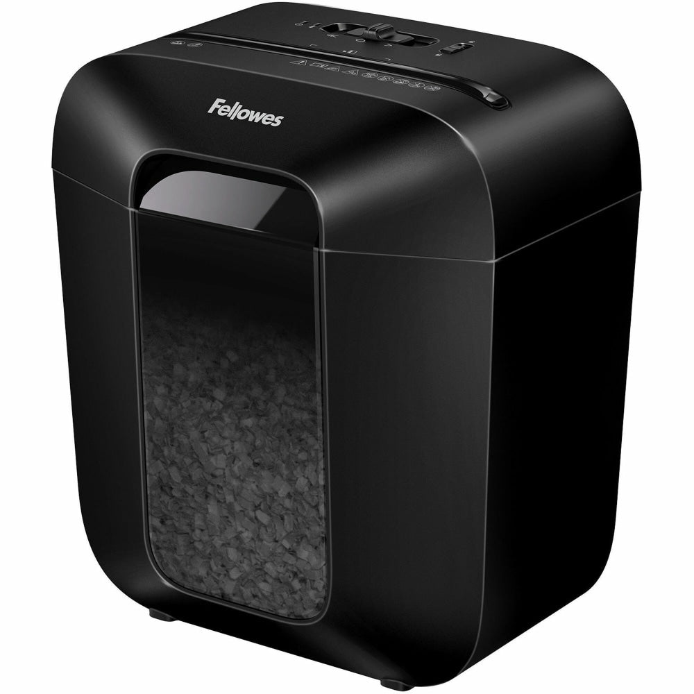 Fellowes LX25M Paper Shredder - Micro Cut - 6 Per Pass - for shredding Paper, Paper Clip, Staples, Credit Card - 0.156in x 0.500in Shred Size - P-4 - 10 ft/min - 9in Throat - 5 Minute Run Time - 30 Minute Cool Down Time - 3 gal Wastebin Capacity