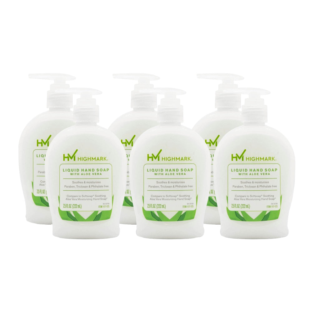 Highmark Aloe Liquid Hand Soap, Floral Scent, 7.5 Oz, White, Case Of 6 Bottles