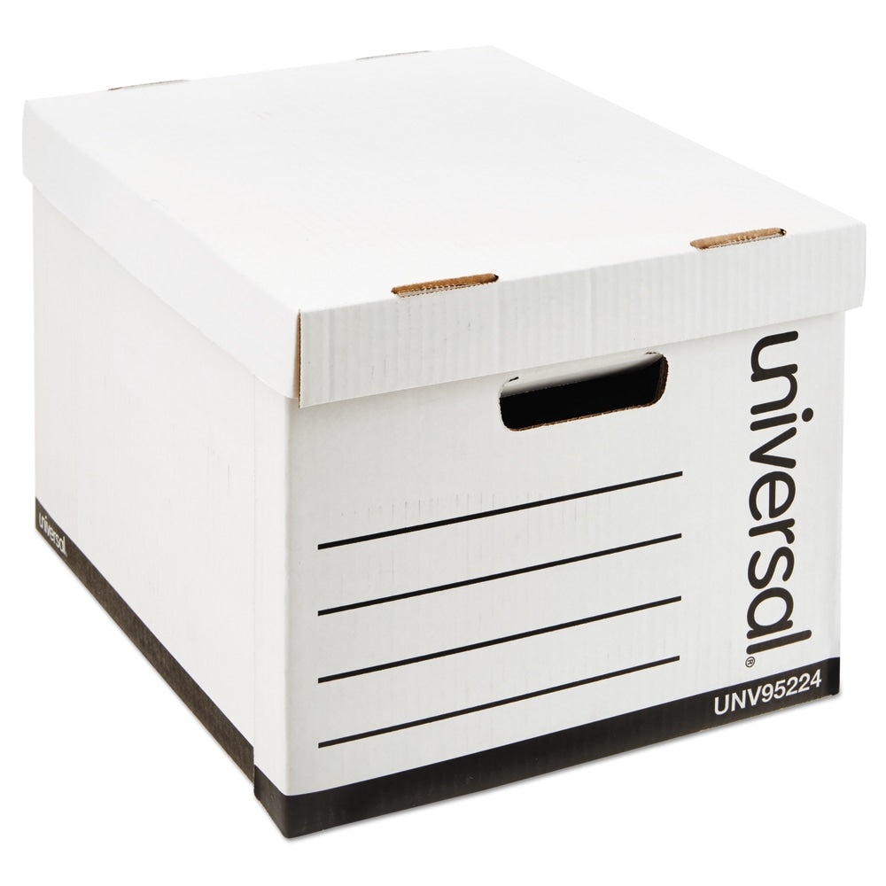 Universal Fast Assembly Heavy-Duty Storage Boxes With Lift-Off Lids And Built-In Handles, Letter/Legal Size, 10 1/4in x 12in x 15in, White, Case Of 12