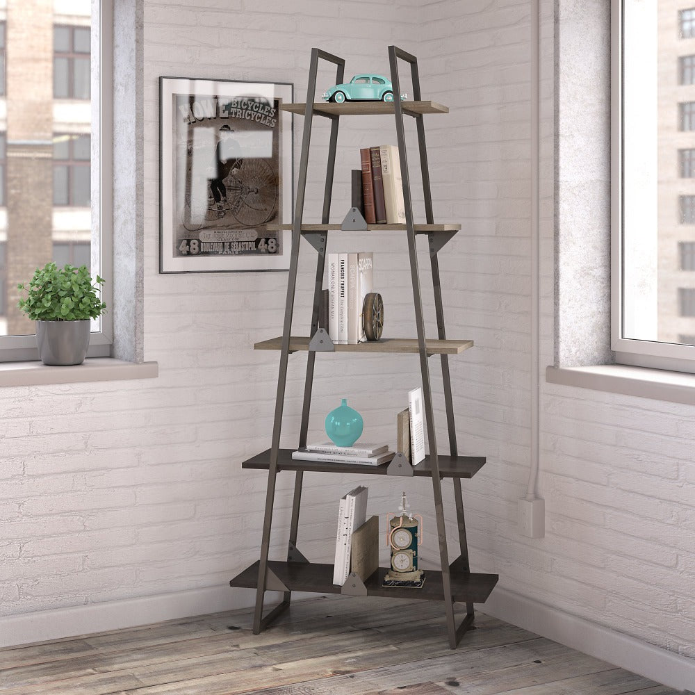 Bush Business Furniture Refinery 72inH A Frame Bookshelf, Rustic Gray/Charred Wood, Standard Delivery