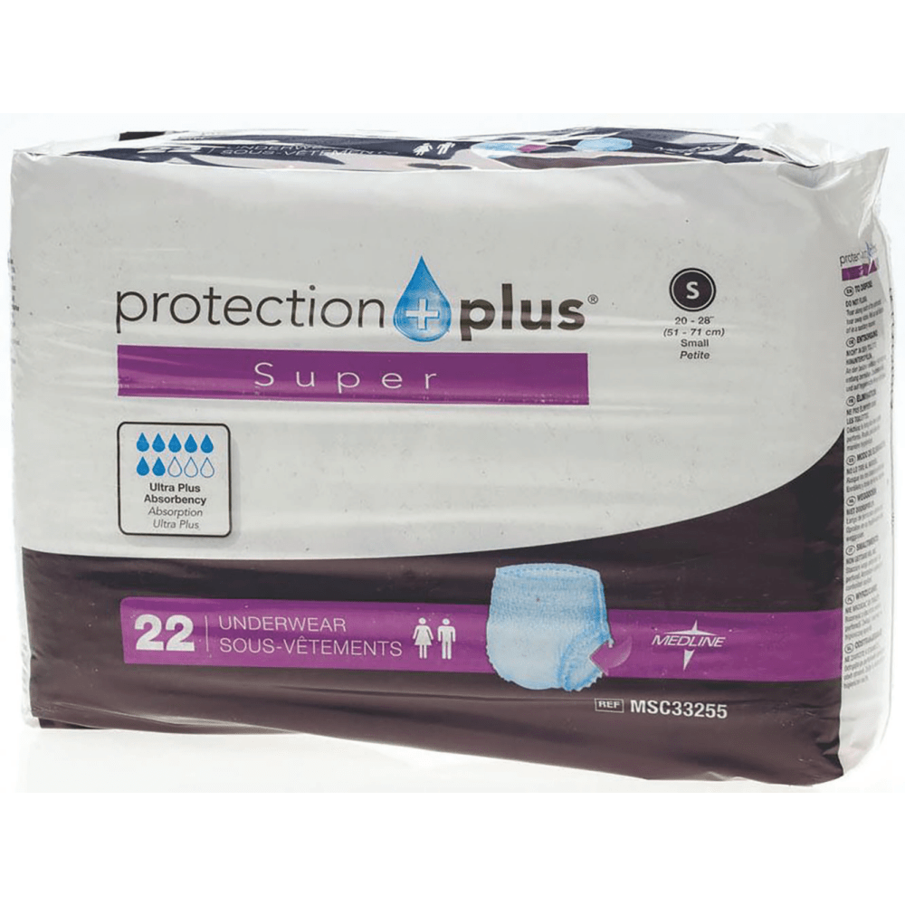 Protection Plus Super Protective Disposable Underwear, Small, 20 - 28in, White, 22 Per Bag, Case Of 4 Bags