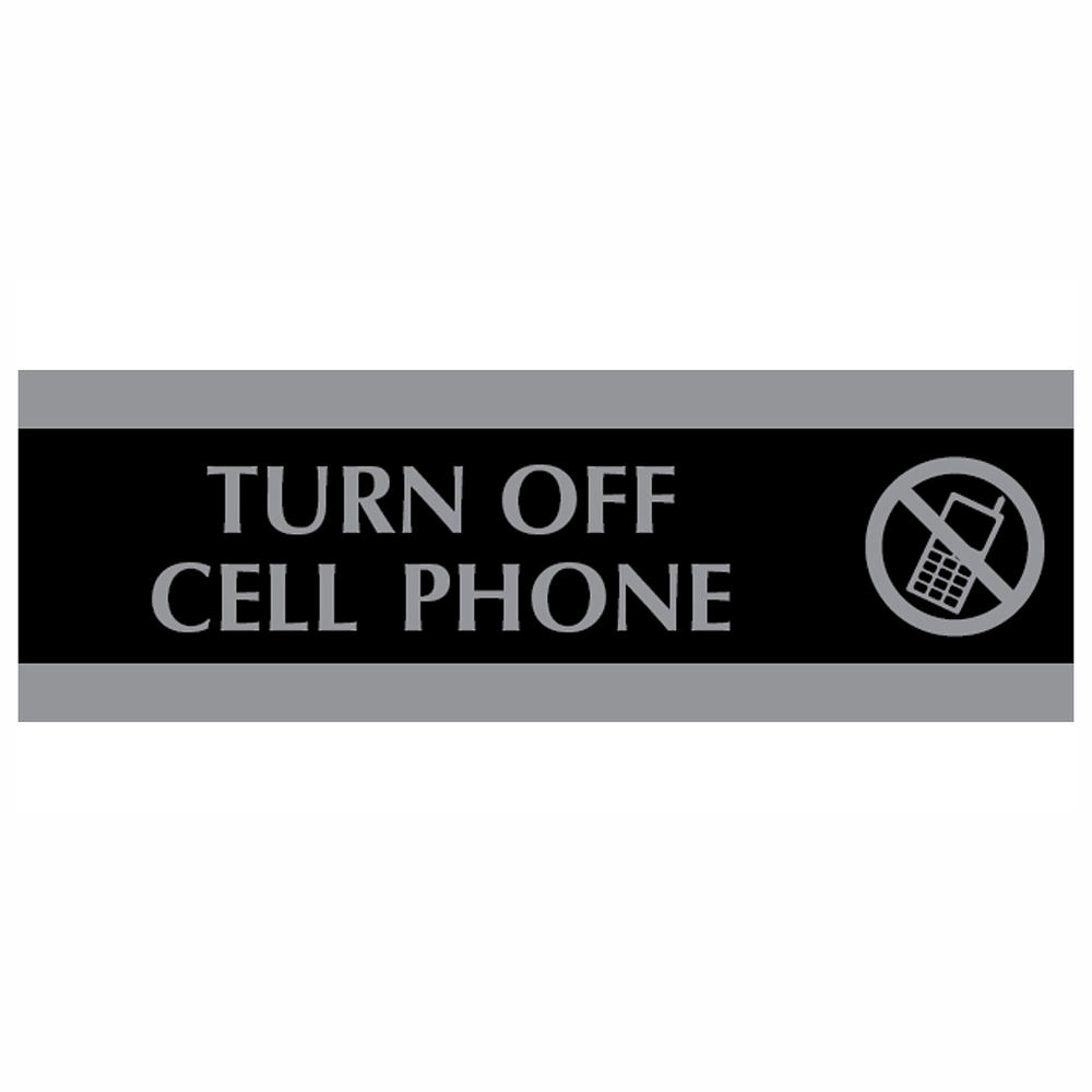 U.S. Stamp & Sign Century Series Sign, 3in x 9in, "Turn Off Cell Phone", Black/Silver