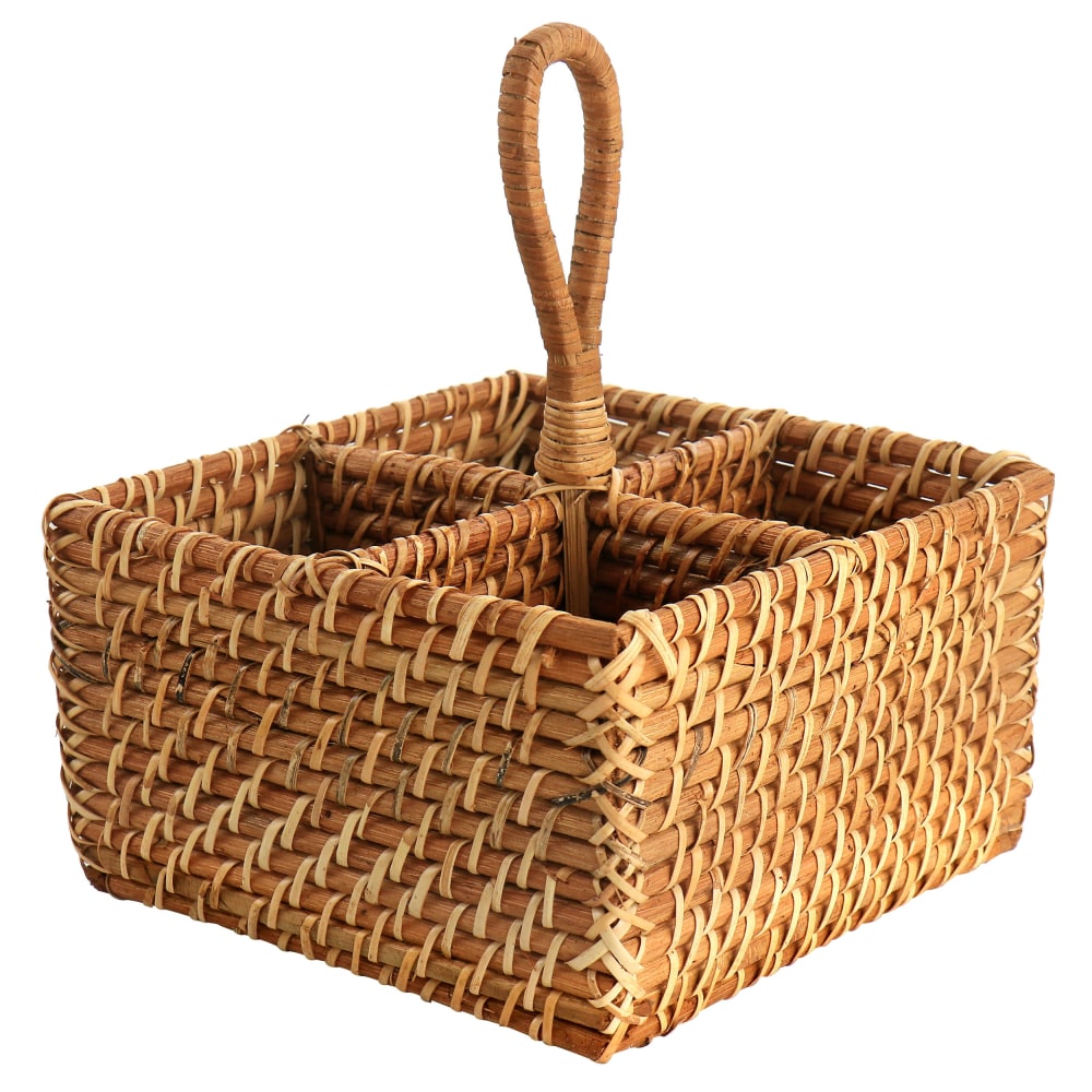 Martha Stewart Rattan Woven 4-Section Flatware Caddy, 10in x 8in x 4-9/16in, Brown