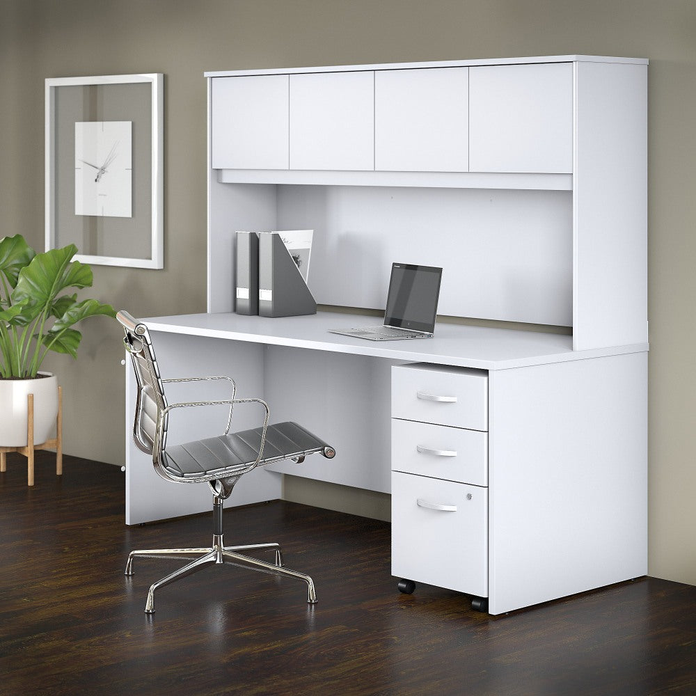 Bush Business Furniture Studio C 72inW Office Computer Desk With Hutch And Mobile File Cabinet, White, Standard Delivery