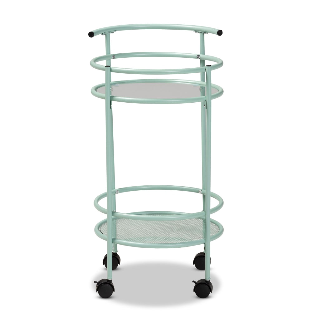 Baxton Studio Newell Mid-Century Modern 2-Tier Kitchen Cart, 28-5/16in x 17-1/2in, Mint Green