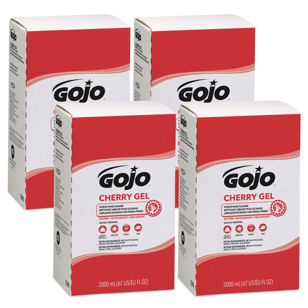 GOJO Gel Pumice Hand Soap Cleaner, Cherry Scent, 67.6 Oz, Case Of 4 Refills