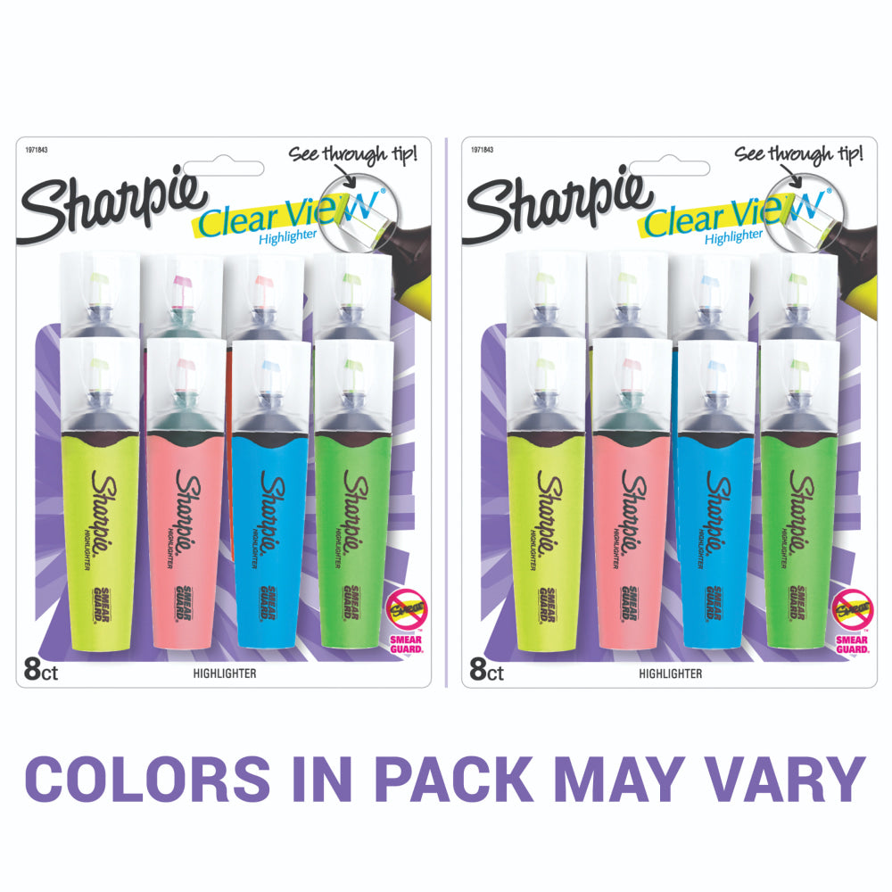 Sharpie Highlighter, Clear View Highlighter with See-Through Chisel Tip, Tank Highlighter, Assorted, 8 Count