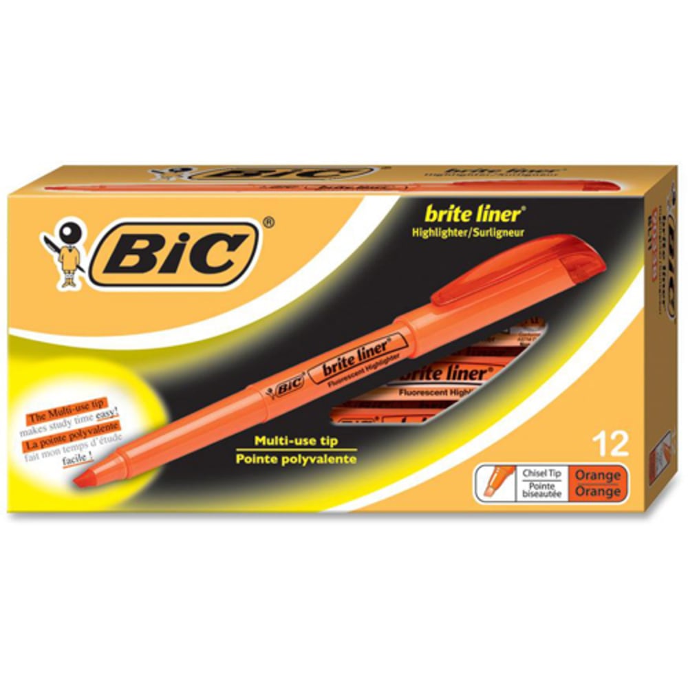 BIC Brite Liner Highlighters, Chisel Point, Orange, Pack Of 12