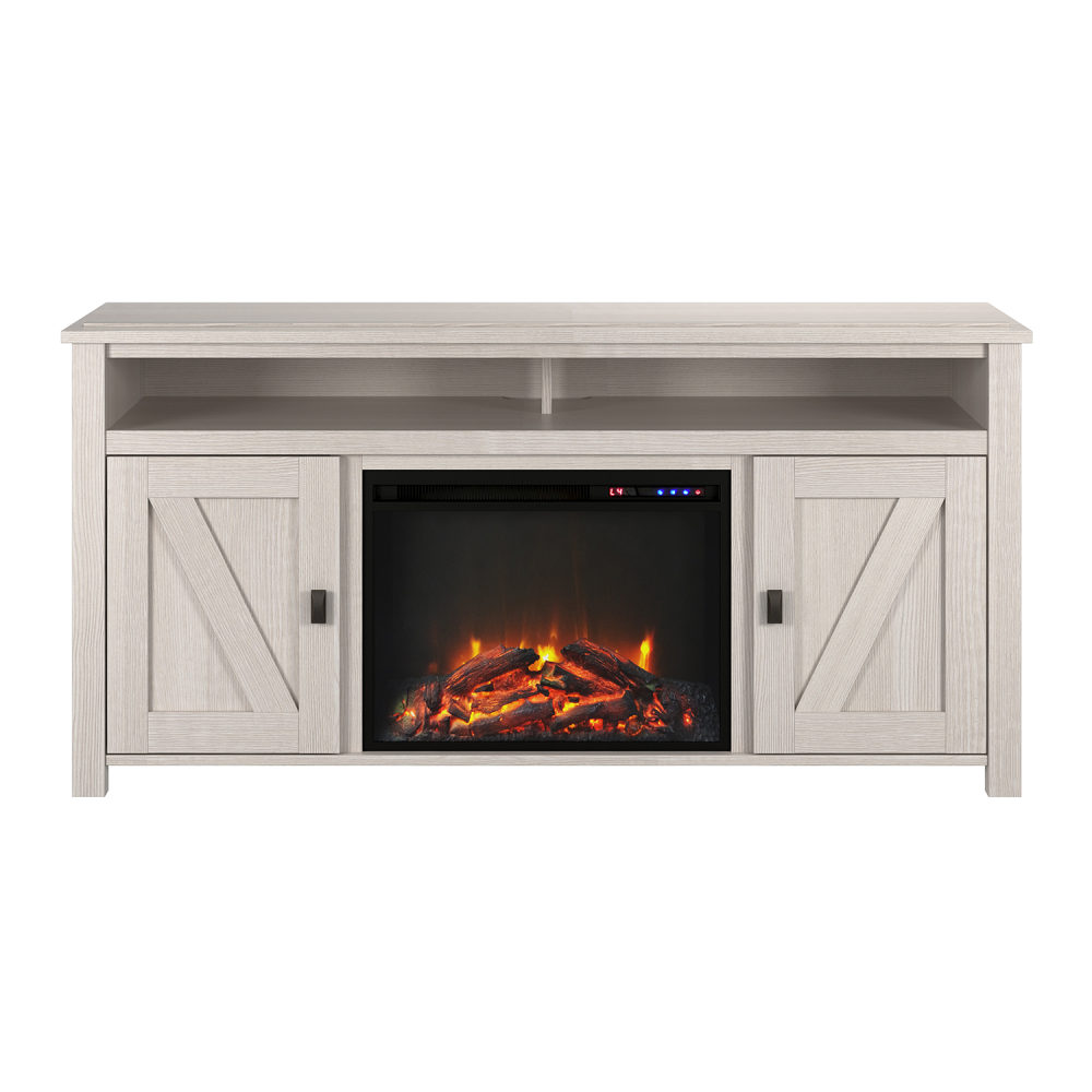 Ameriwood Home Farmington Electric Fireplace TV Console For 60in TVs, Ivory