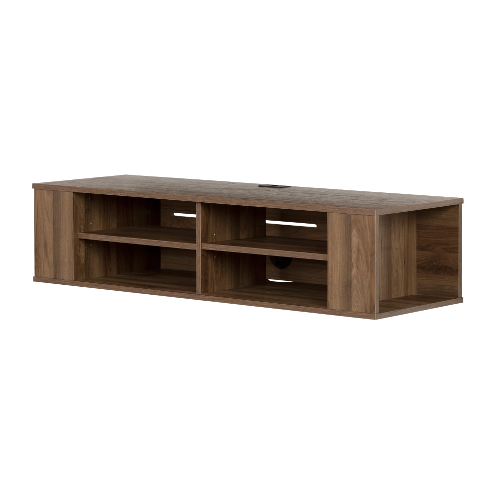 South Shore City Life Wall-Mounted Media Console, 11-1/2inH x 49-1/2inW x 16-1/4inD, Natural Walnut