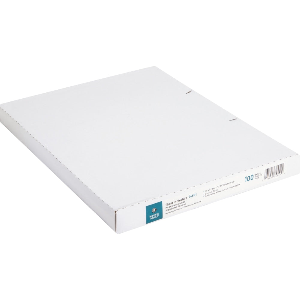 Business Source Top-Loading Poly Sheet Protectors - 11in Height x 9in Width - 1.9 mil Thickness - For Letter 8 1/2in x 11in Sheet - 3 x Holes - Ring Binder - Rectangular - Clear - Polypropylene - 100 / Box