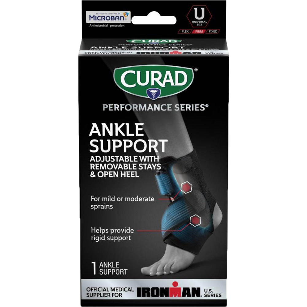 CURAD Performance Series Adjustable Ankle Support With Removable Stays, Black