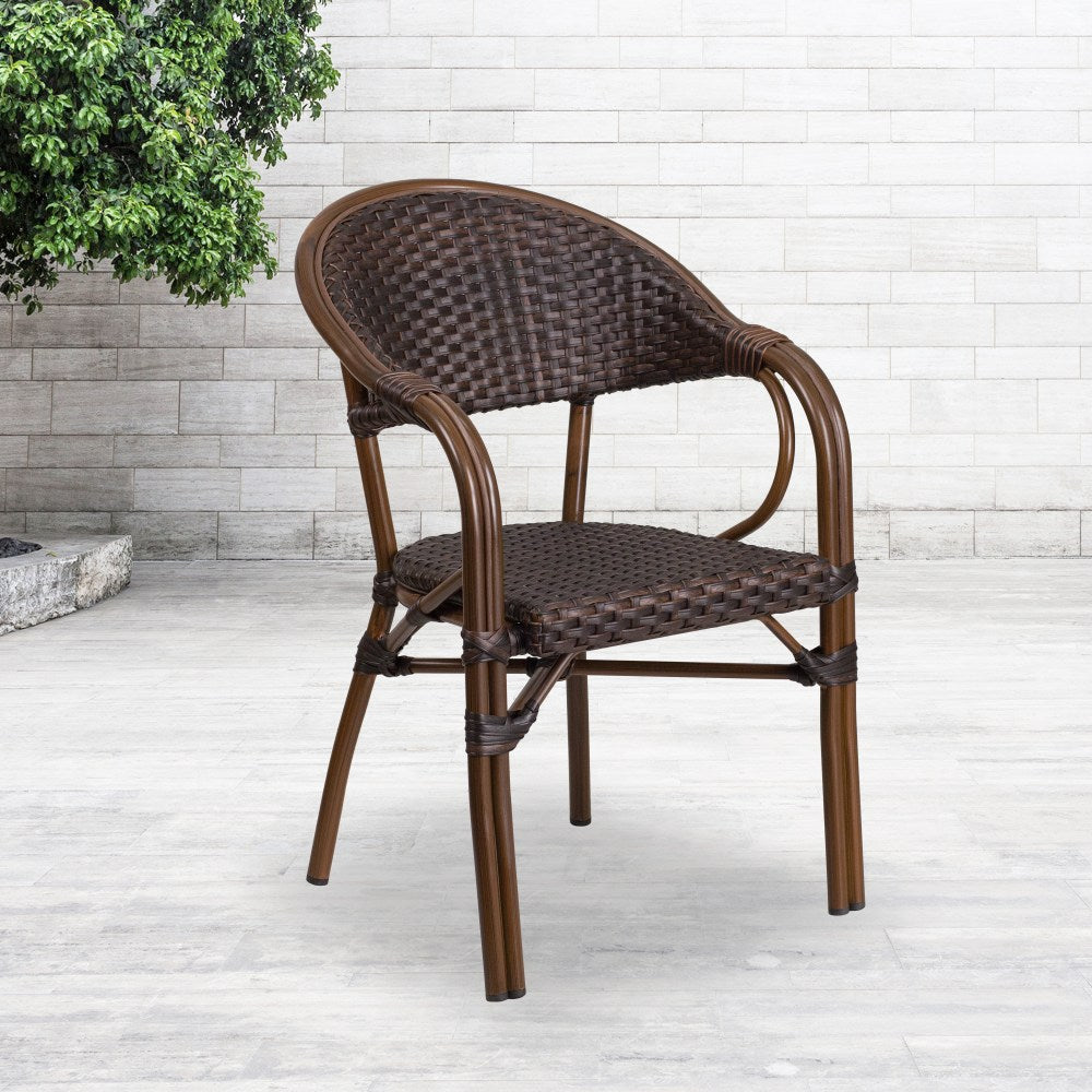 Flash Furniture Milano Rattan Restaurant Patio Chair, Dark Brown Rattan/Red Bamboo