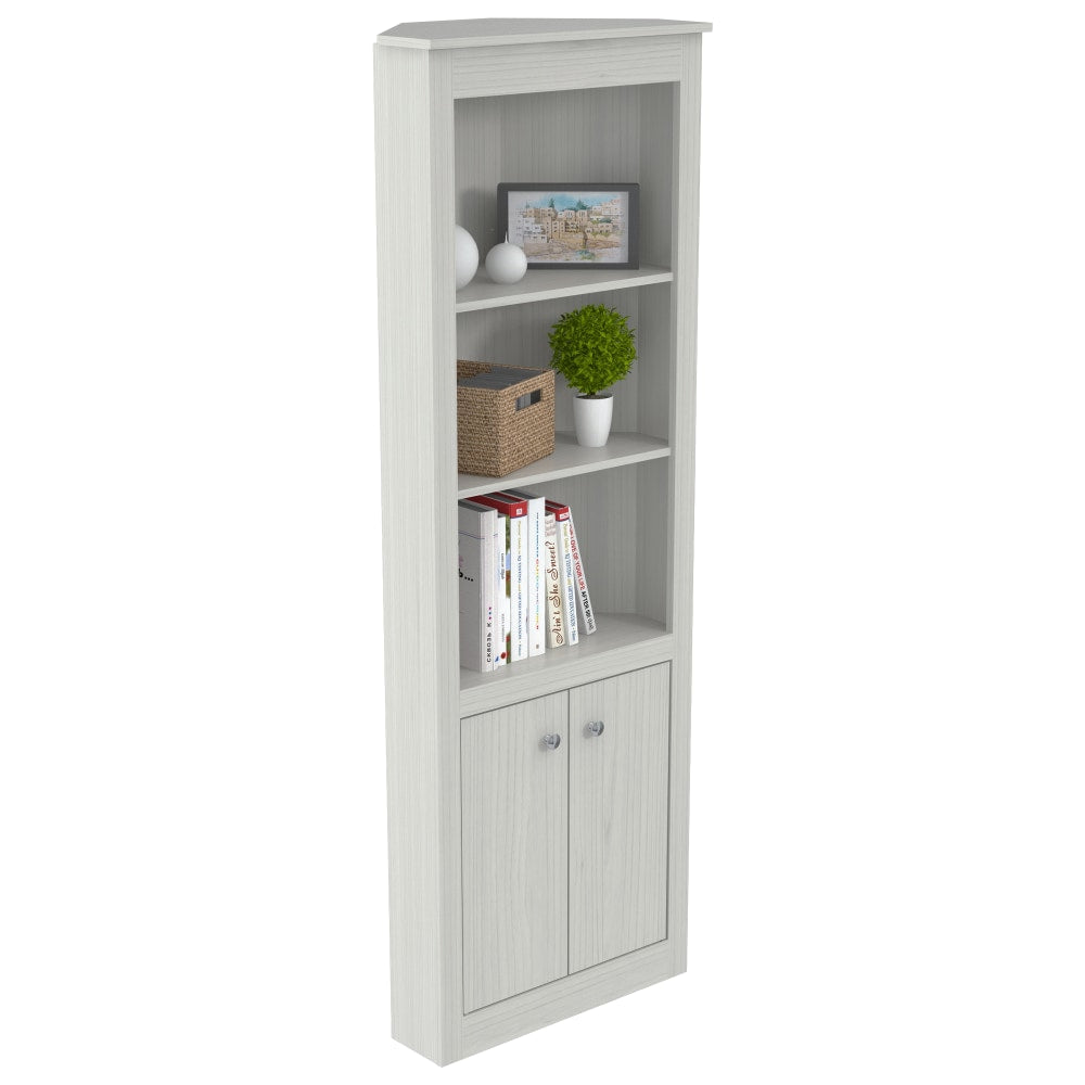 Inval 70inH 5-Shelf Corner Bookcase With 2-Doors, Washed Oak