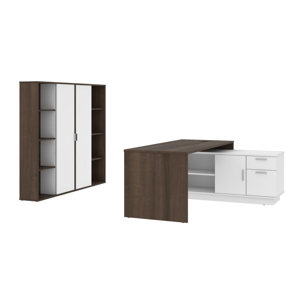 Bestar Equinox 72inW L-Shaped Corner Desk With 2 Storage Cabinets, Antigua/White