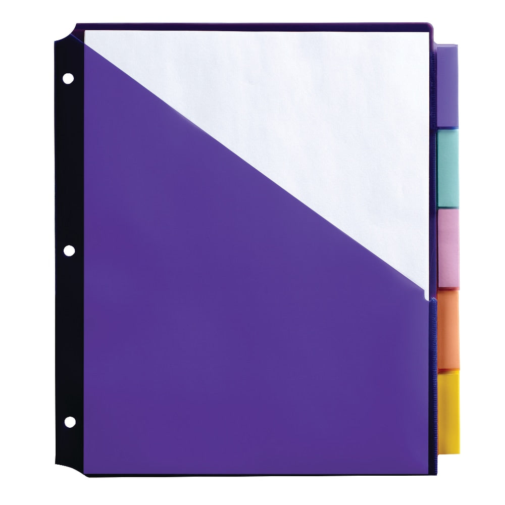 Office Depot Brand Double Pocket Insertable Plastic Divider, 5-Tab, 9in x 11in, Assorted Colors