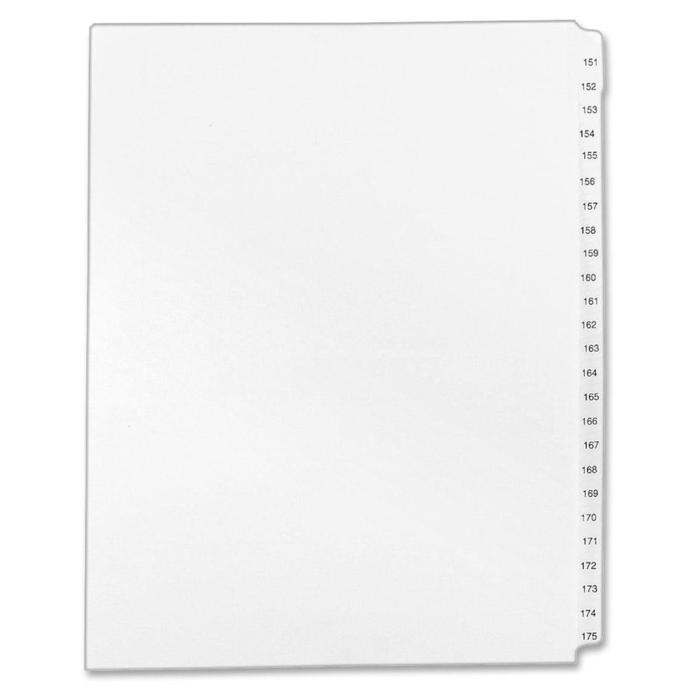 Avery Allstate-Style Collated Legal Exhibit Dividers, 151-175, Side Tab, 8 1/2in x 11in, White Dividers/White Tabs, Pack Of 25 Tabs