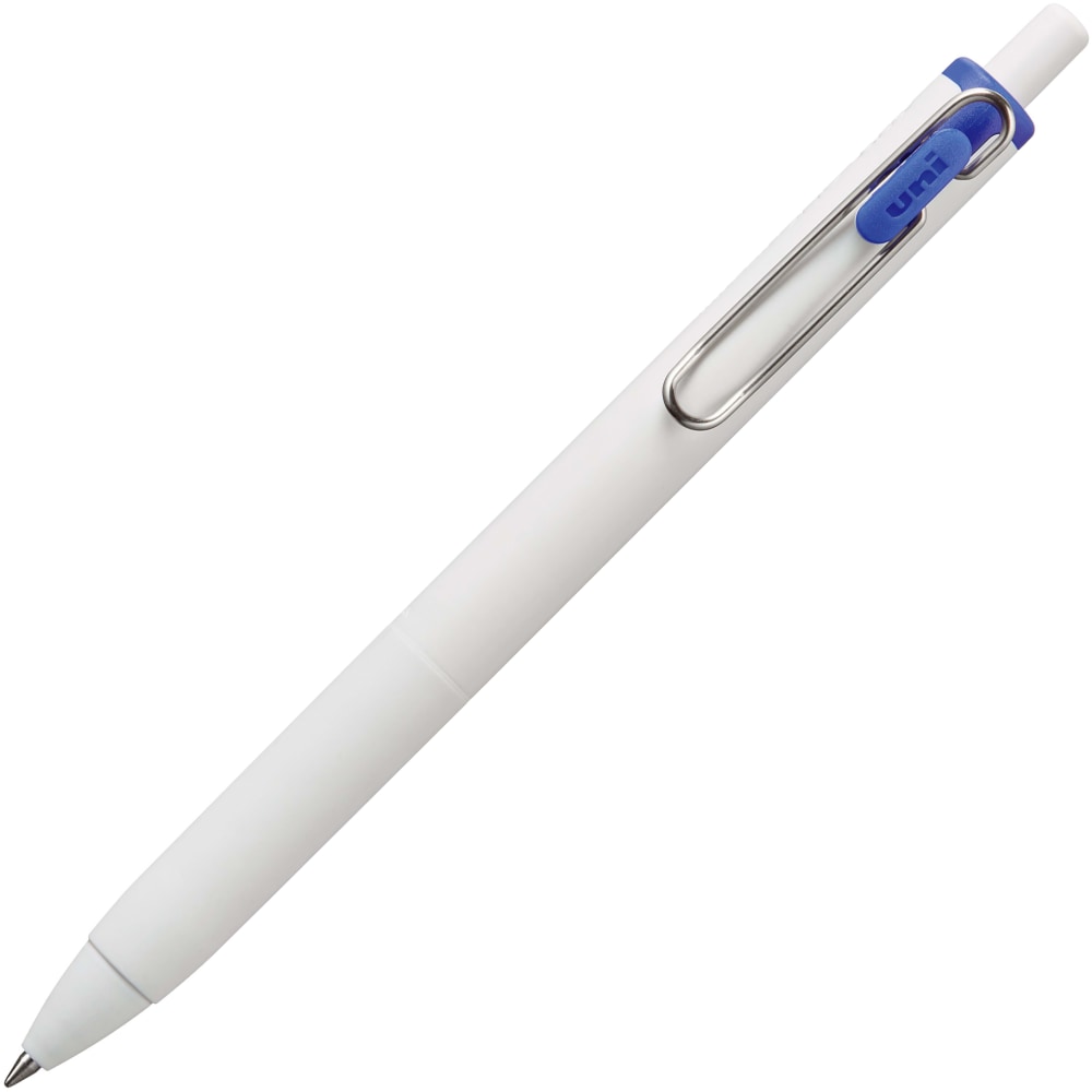 Uni-Ball One Retractable Gel Pens, Medium Point, 0.7 mm, White Barrel, Blue Ink, Pack Of 12 Pens