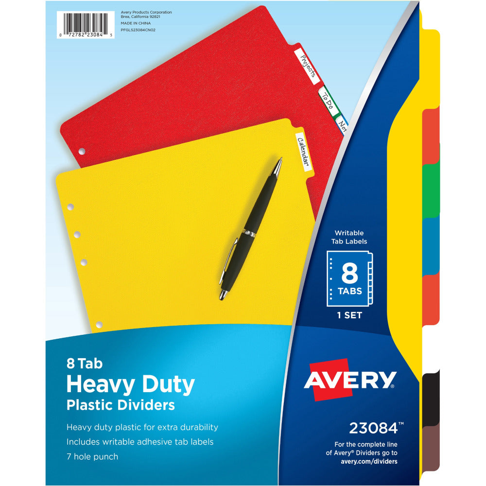 Avery Heavy-Duty Plastic Dividers, 8-1/2in x 11in, 30% Recycled, Set of 8