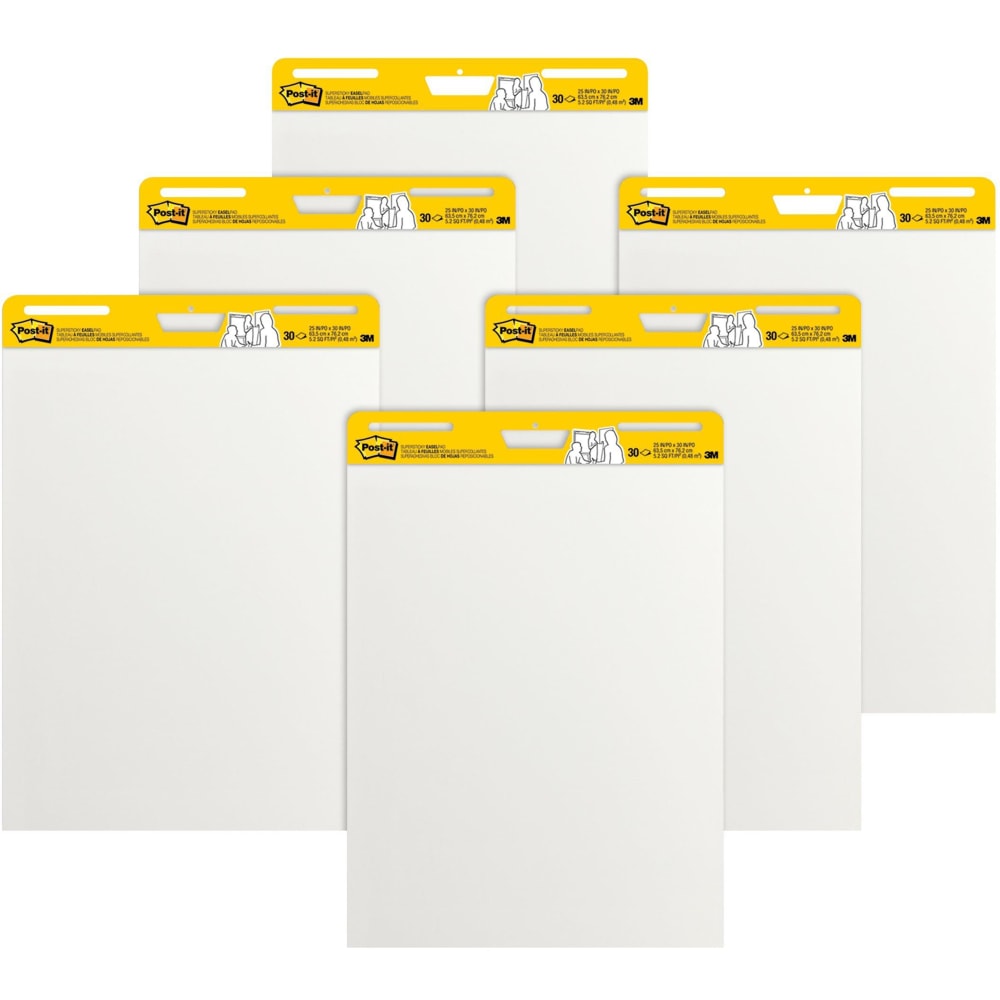 Post-it Super Sticky Easel Pads, 25in x 30in, White, Pack Of 6 Pads