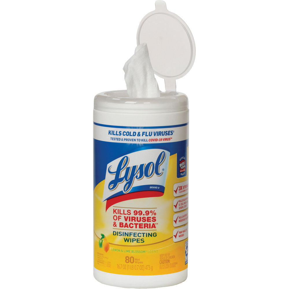 SKILCRAFT Lysol Disinfecting Wipes - Lemon Lime Scent - 80 Wipes per Canister - 6 Canisters per Box