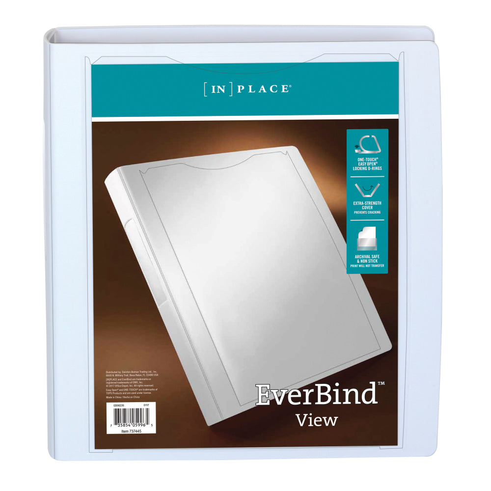 Office Depot Brand EverBind View 3-Ring Binder, 1 1/2in D-Rings, White