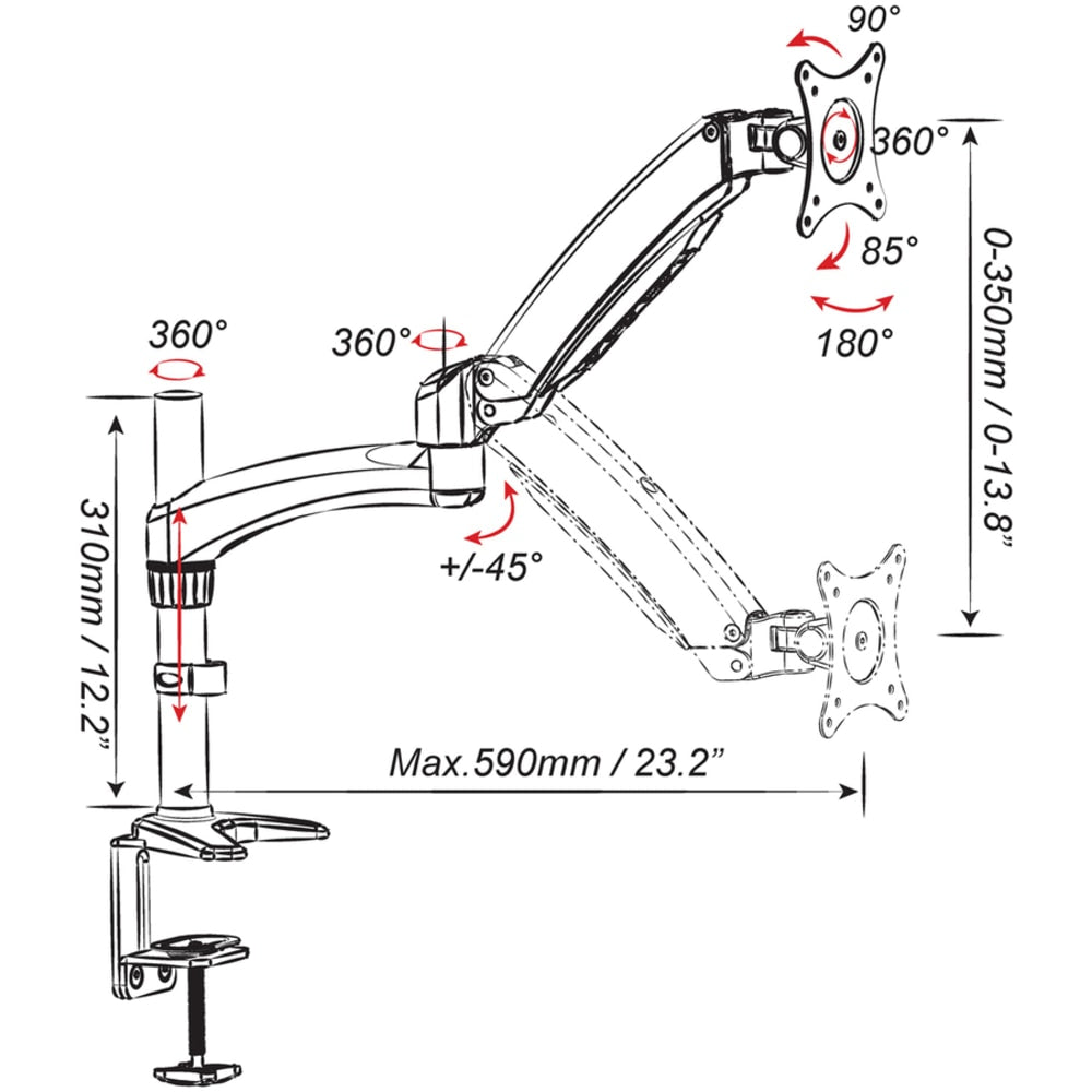 Amer Mounts Single Monitor Mount With Articulating Arm - HYDRA 1 arm articulating monitor mount with desk clamp