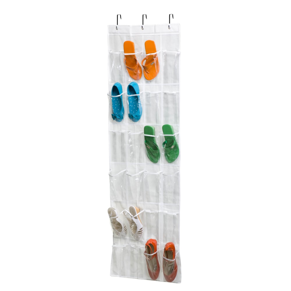 Honey Can Do 24-Pocket Over-the-Door Shoe Organizer, 64-1/8inH x 18-1/2inW x 1/2inD, White