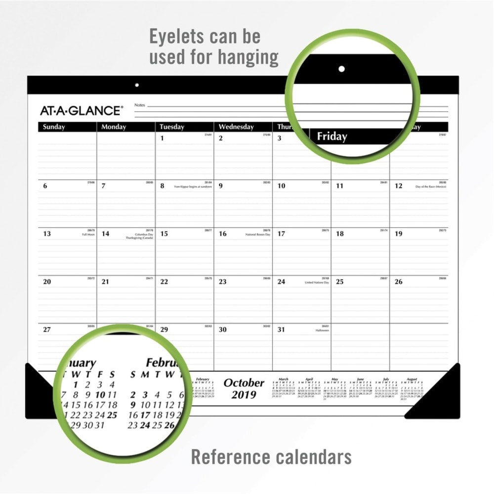 AT-A-GLANCE Academic 16-Month Monthly Desk Pad, 17in x 22in, Black, September 2022 To December 2023