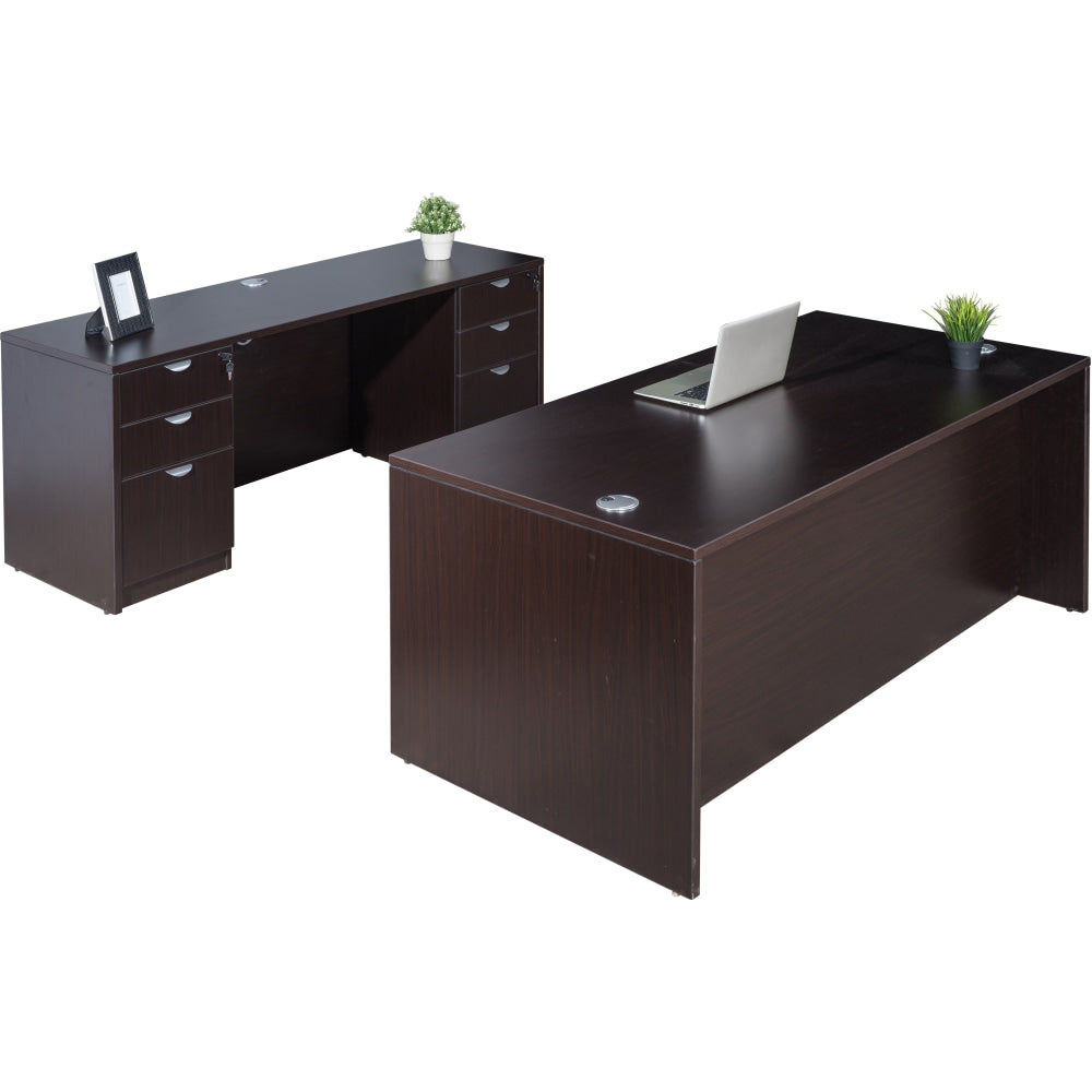 Boss Office Products Holland Suite Desk And Credenza With Dual File Storage Pedestals, Mocha