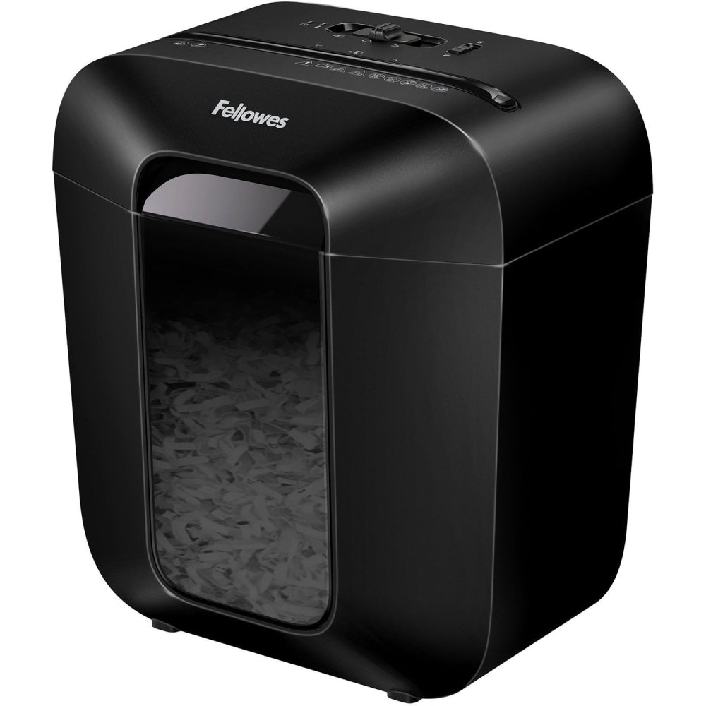 Fellowes LX25 Paper Shredder - Cross Cut - 6 Per Pass - for shredding Paper, Paper Clip, Staples, Credit Card - 0.156in x 1.250in Shred Size - P-4 - 7 ft/min - 9in Throat - 3 Minute Run Time - 30 Minute Cool Down Time - 3 gal Wastebin Capacity