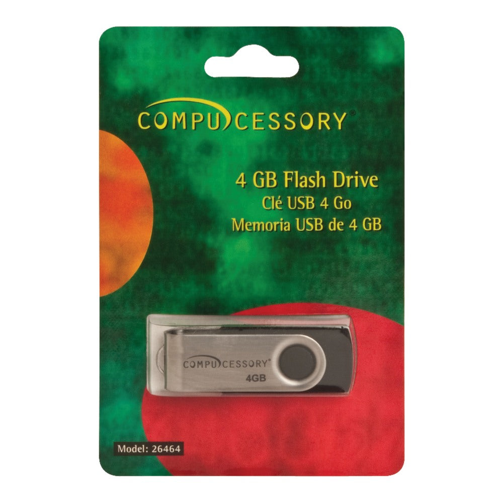 Compucessory USB 2.0 Flash Drive, 4GB, Aluminum/Black, CCS26464