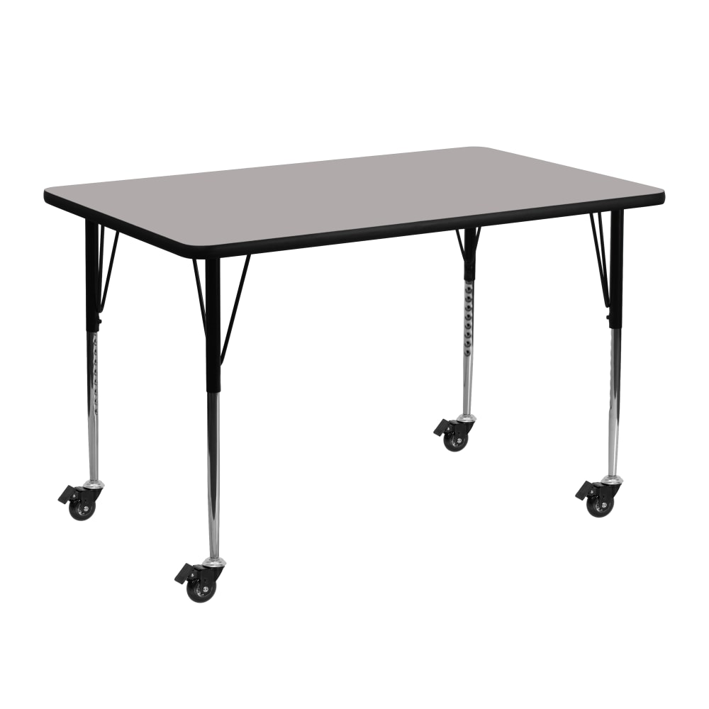 Flash Furniture Mobile 48inW Rectangular HP Laminate Activity Table With Standard Height-Adjustable Legs, Gray