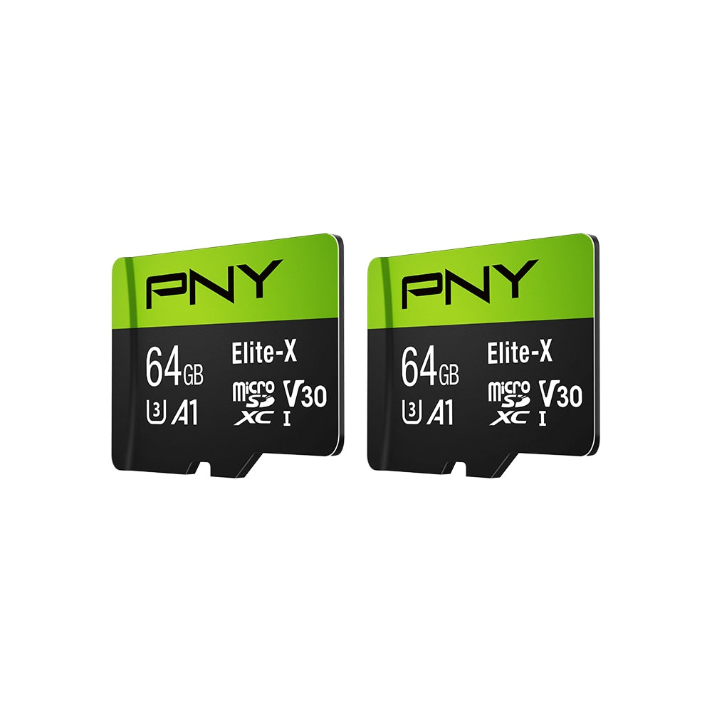 PNY Elite-X Class 10 U3 V30 microSDXC Flash Memory Card, 64GB, Pack Of 2