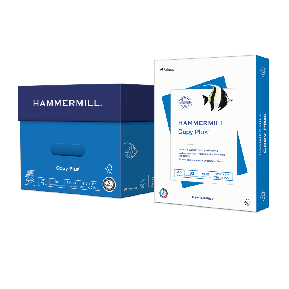 Hammermill Copy Plus Copy Paper, White, Letter (8.5in x 11in), 5000 Sheets Per Case, 20 Lb, 92 Brightness, FSC Certified, Case Of 10 Reams