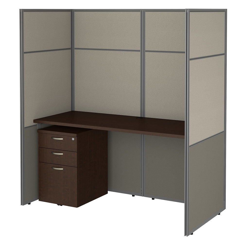 Bush Business Furniture Easy Office 60inW Cubicle Desk With File Cabinet And 66inH Closed Panels Workstation, Mocha Cherry, Standard Delivery