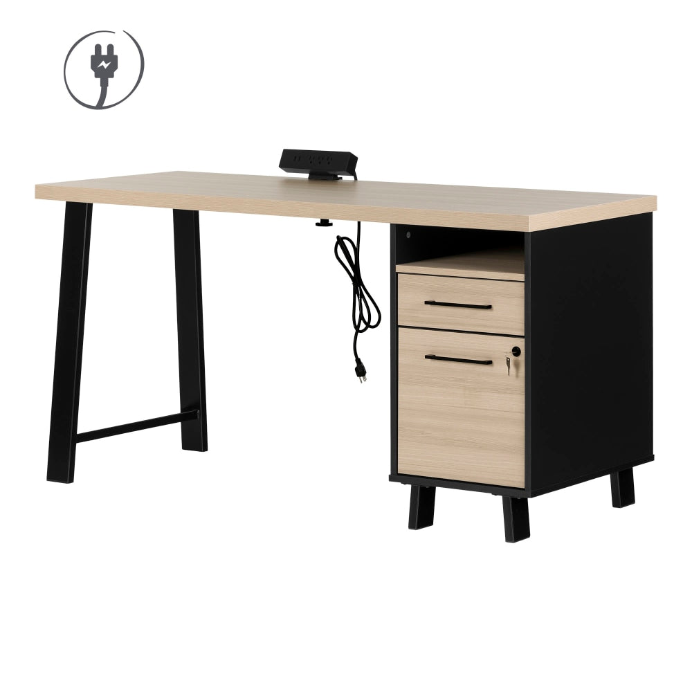 South Shore Kozack 60inW Computer Desk, Soft Elm/Matte Black