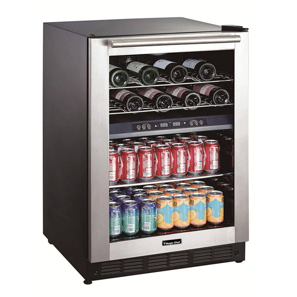 Magic Chef Dual-Zone Built-In Wine And Beverage Center, 13 Gallons, Stainless Steel