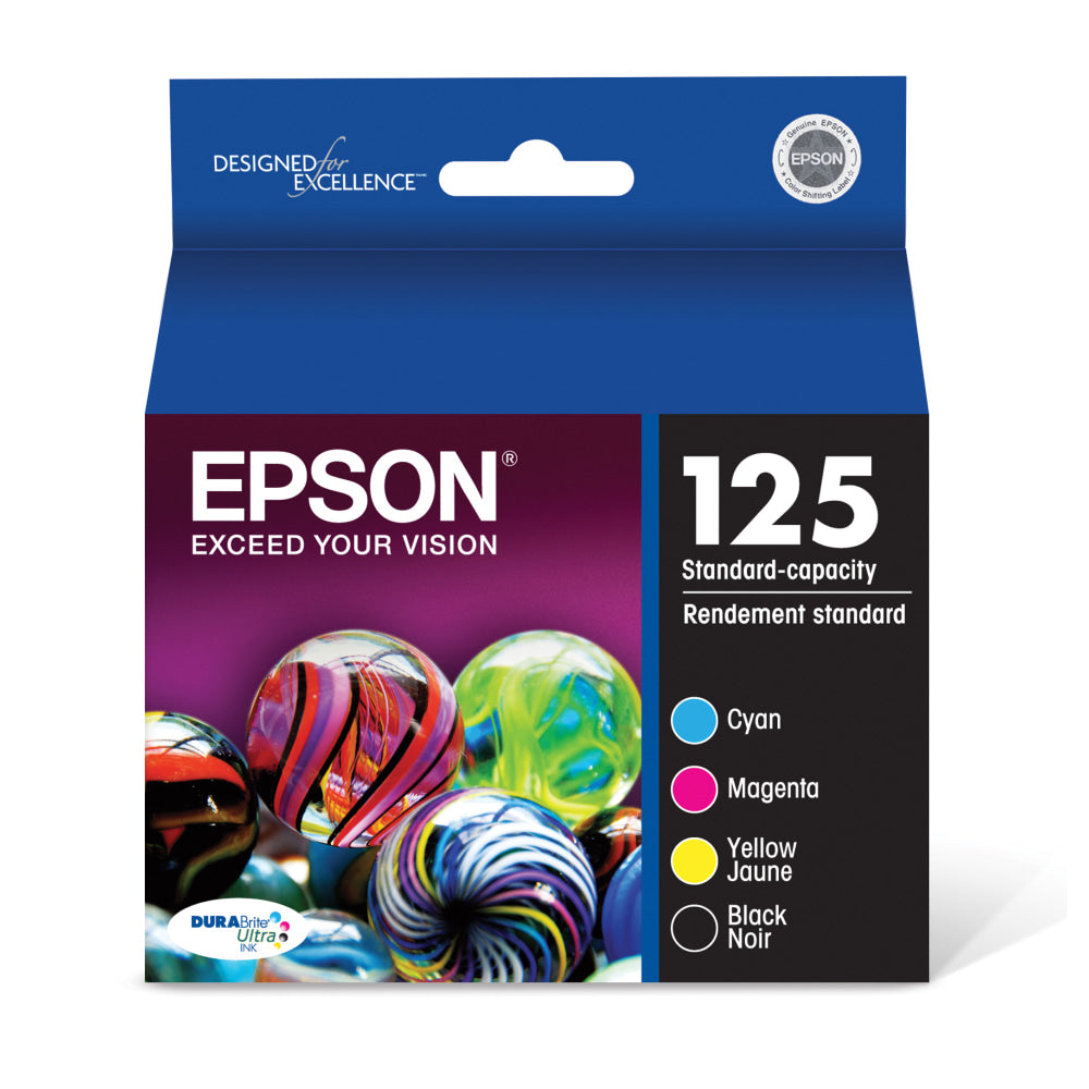 Epson 125 DuraBrite Ultra Black And Cyan, Magenta, Yellow Ink Cartridges, Pack Of 4, T125120-BCS