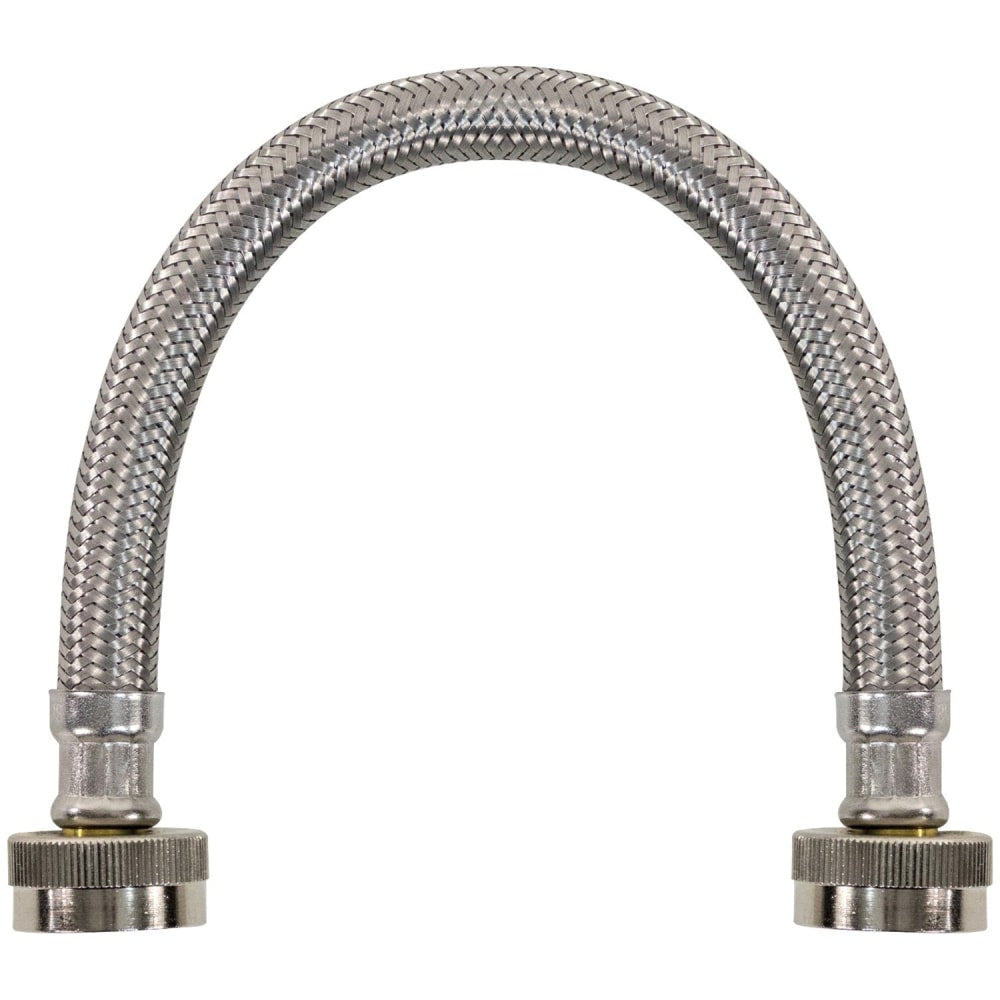 Certified Appliance Accessories Braided Stainless Steel Water-Inlet Hose, Female to Female - 12in - Silver, Stainless Steel - Stainless Steel, Vinyl, Polyvinyl Chloride (PVC), Polyester, Brass