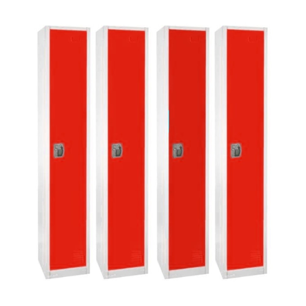 Alpine AdirOffice 1-Tier Steel Lockers, 72inH x 12inW x 12inD, Red, Pack Of 4 Lockers