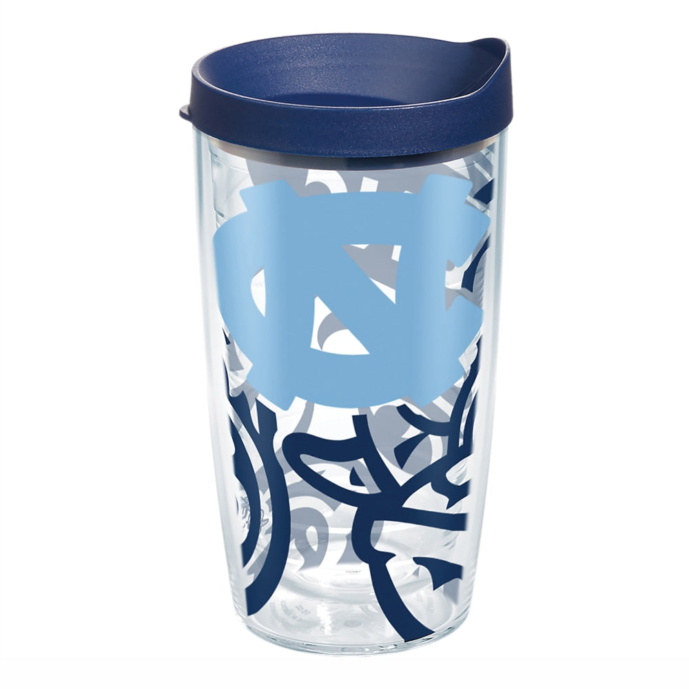 Tervis Genuine NCAA Tumbler With Lid, North Carolina Tar Heels, 16 Oz, Clear