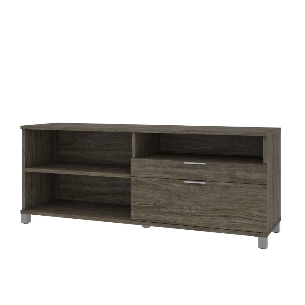 Bestar Pro-Linea 72inW Computer Desk Credenza With 2 Drawers, Walnut Gray