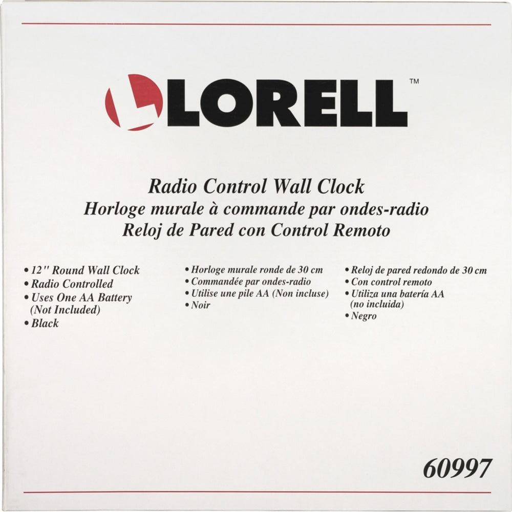 Lorell 12in Round Radio Controlled Wall Clock, Black