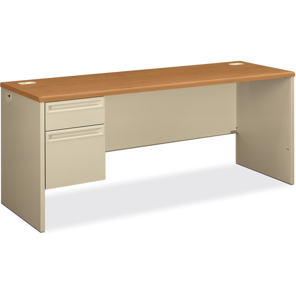 HON 38000 72inW Left-Pedestal Computer Desk Credenza With Lock, Harvest/Putty