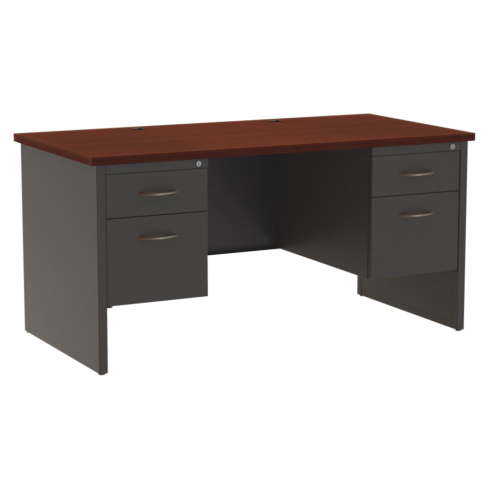 WorkPro Modular 60inW x 30inD Double-Pedestal Computer Desk, Charcoal/Mahogany