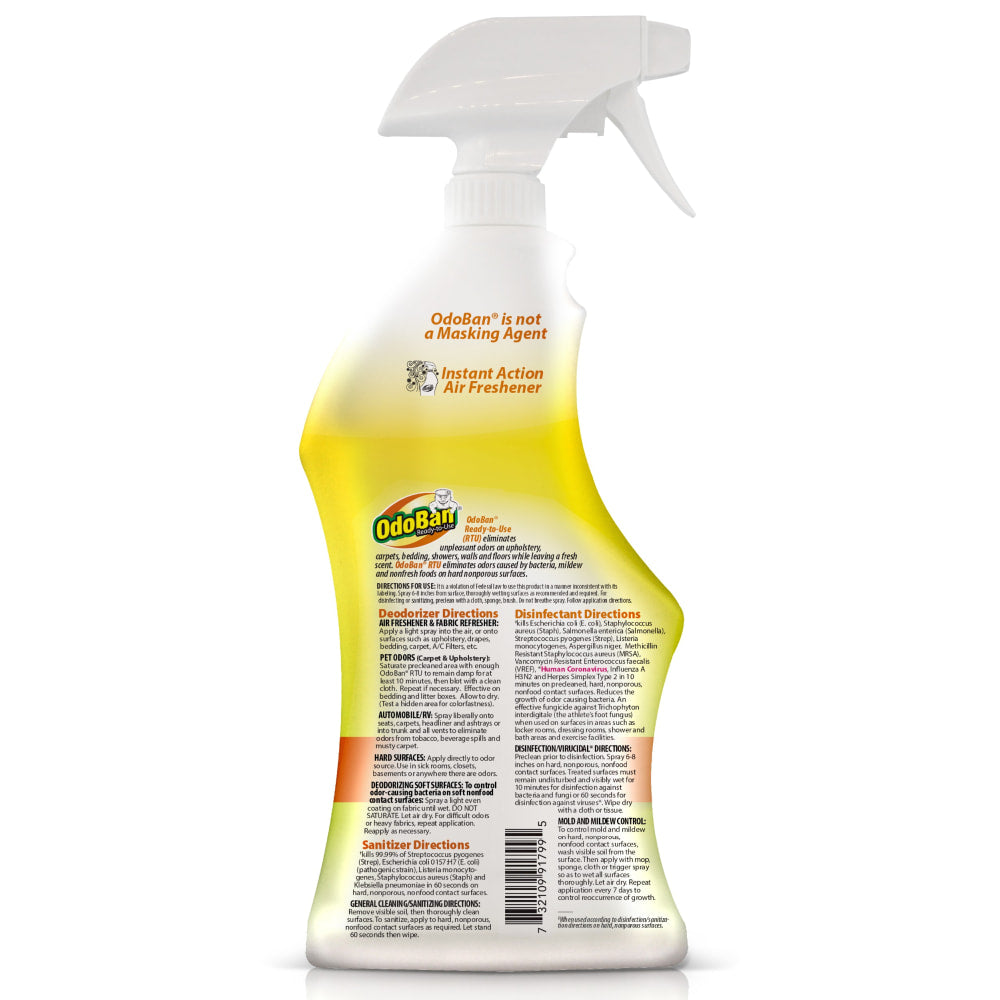 OdoBan Ready-To-Use Disinfectant And Odor Eliminator, 32 Oz Spray/1 Gallon Concentrate, Citrus Scent