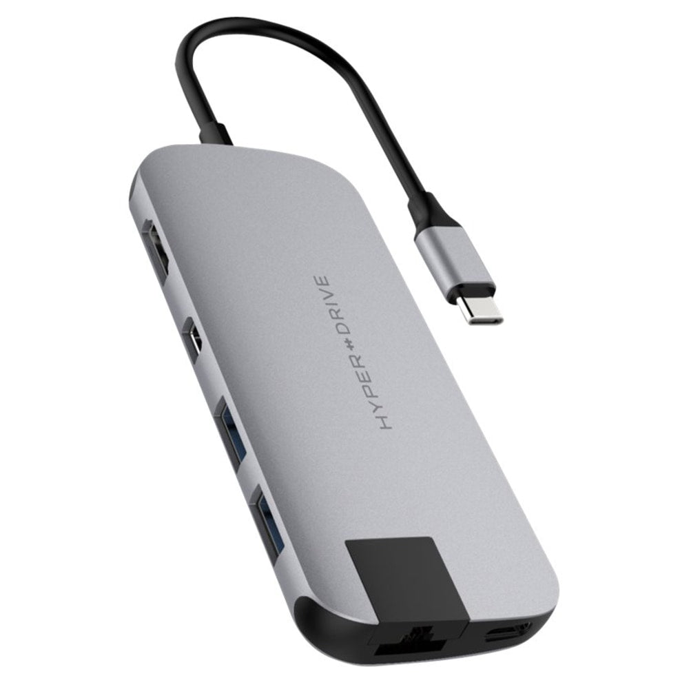 Targus Sanho Hyperdrive Slim 8-in-1 USB-C Hub, 0.35inH x 1.85inW x 10.63inD, Gray, HD247B-GRAY