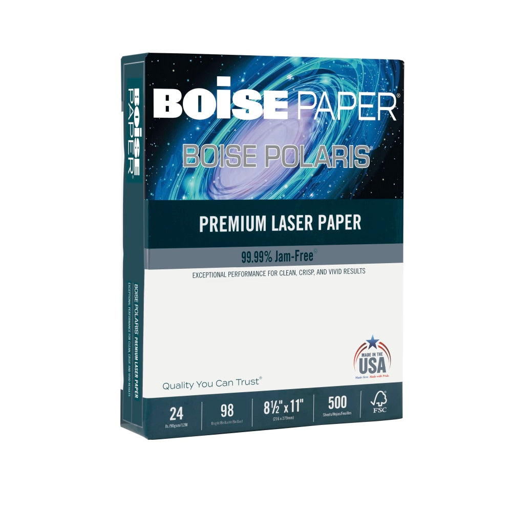 Boise POLARIS Premium Laser Paper, White, Letter Size (8 1/2in x 11in), 500 Sheets Per Ream, Case Of 8 Reams, FSC Certified, 24 Lb, 98 Brigtness