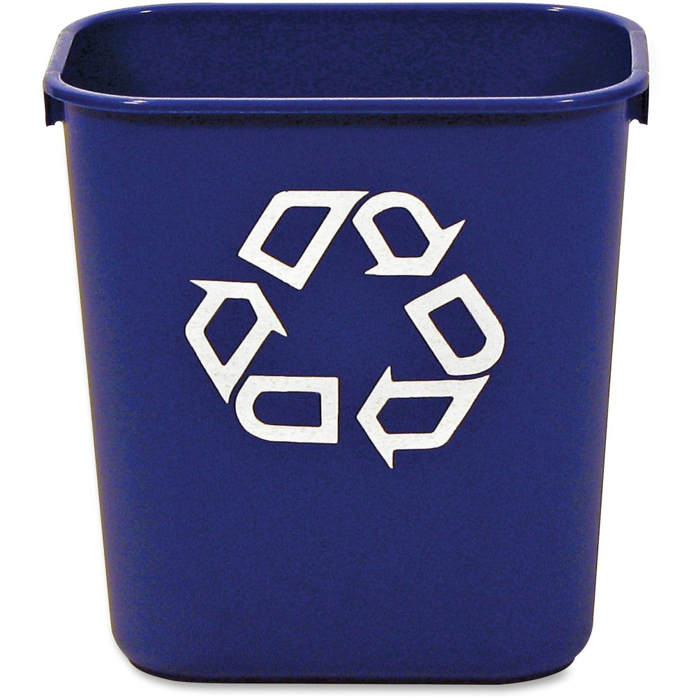 Rubbermaid Deskside "We Recycle" Container, 3 1/4 Gallons (12.3L), 12 1/8inH x 11 3/8inW x 8 1/4inD, Blue